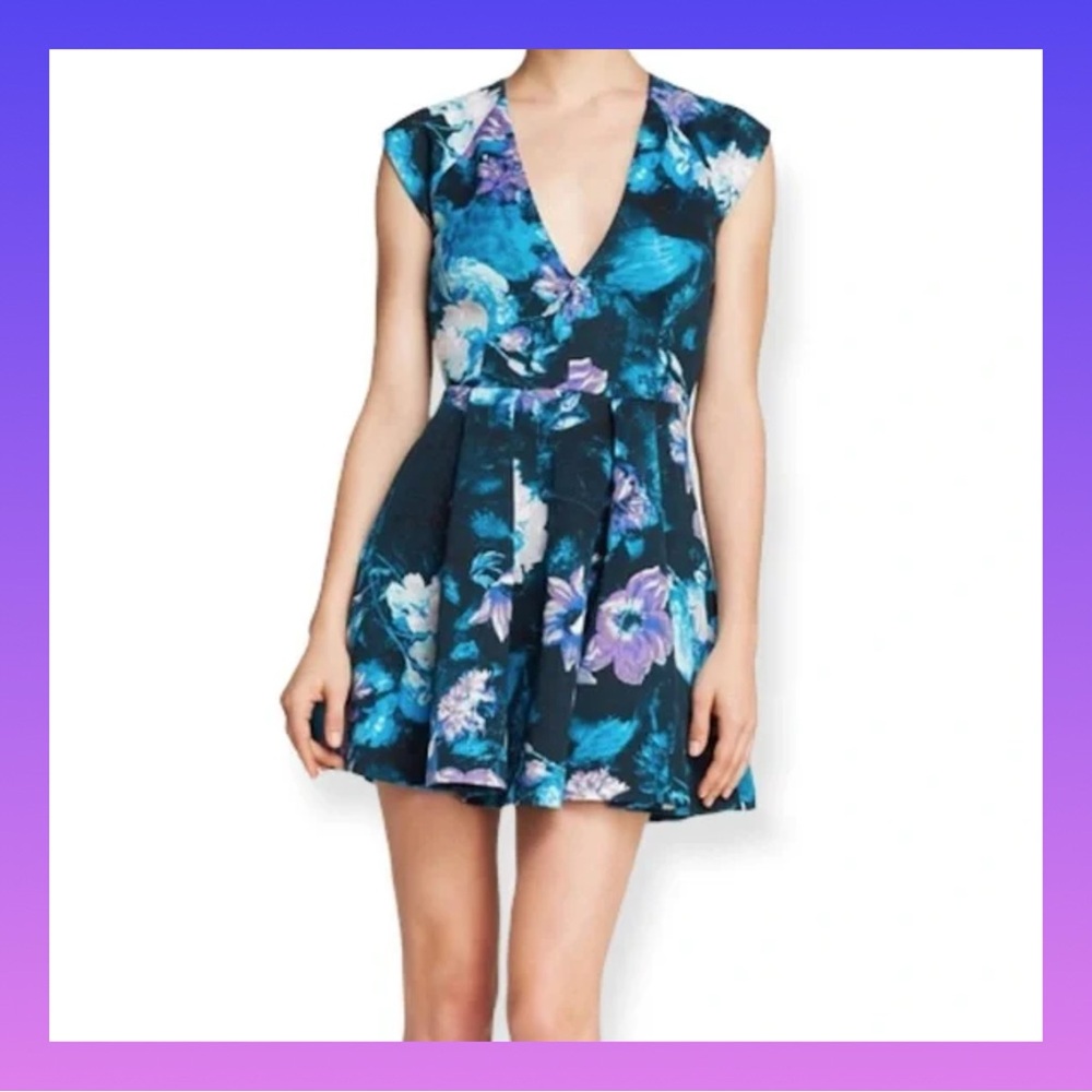 Guess Blue Sleeveless V-Neck Mini Dress Fit and Flare - Picture 2 of 7